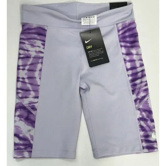 Nike Dri-Fit 9" Compression Biker Shorts Girls Medium LOT of 2 Purple/Green - Picture 2 of 8